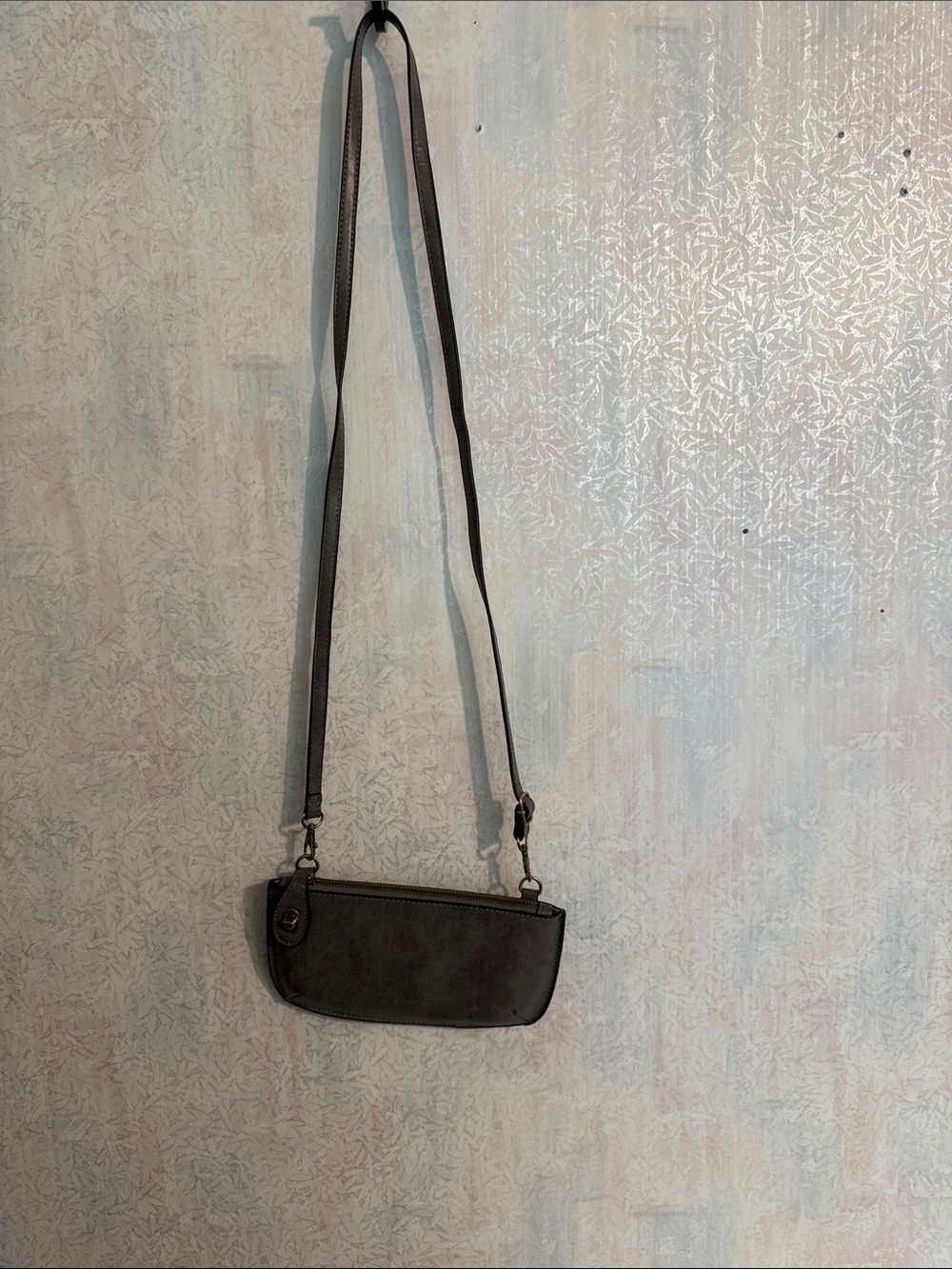 Joy Susan Charcoal Gray Leather Secure Closure Crossbody Bag w Adjustable Strap